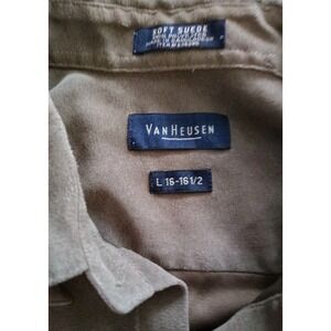 VanHeusen Gray Soft Suede Shirt Mens Large‎ 16.5 Polyester Long Sleeve Button Up